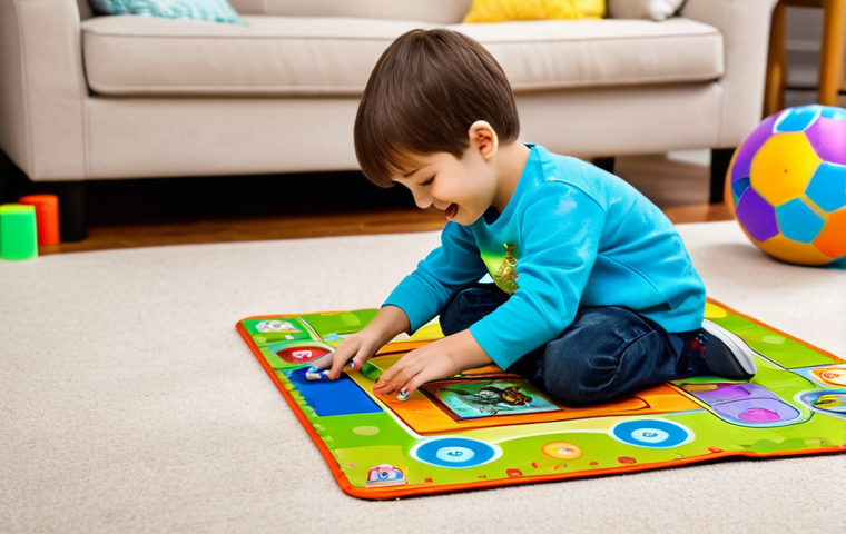 A joyful young child, approximately 7 years old, fully clothed in a modest, brightly colored casual outfit, gently engaging with a transforming robot toy on a clean, light-colored playmat. The toy is depicted mid-transformation from a compact vehicle into a dynamic robot, with a vibrant game card visible nearby. The child's hands are well-formed with proper finger count, naturally positioned near the toy, showcasing tactile interaction. The background is a blurred, warm-toned home playroom filled with age-appropriate, soft-focus toys, creating a cozy and family-friendly atmosphere. Perfect anatomy, correct proportions, natural pose, professional photography, high quality, studio lighting, appropriate content, safe for work, fully clothed, professional, family-friendly.