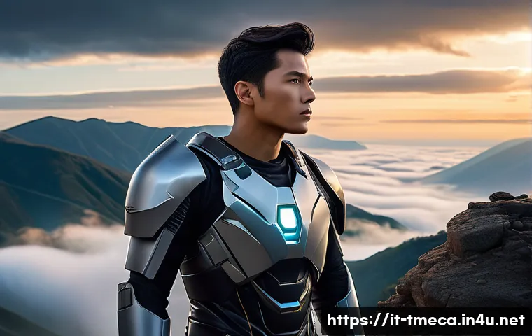 터닝메카드 각 캐릭터의 성장 이야기 - A dynamic scene depicting Jino, a young determined leader, standing confidently on a rugged cliff ed...